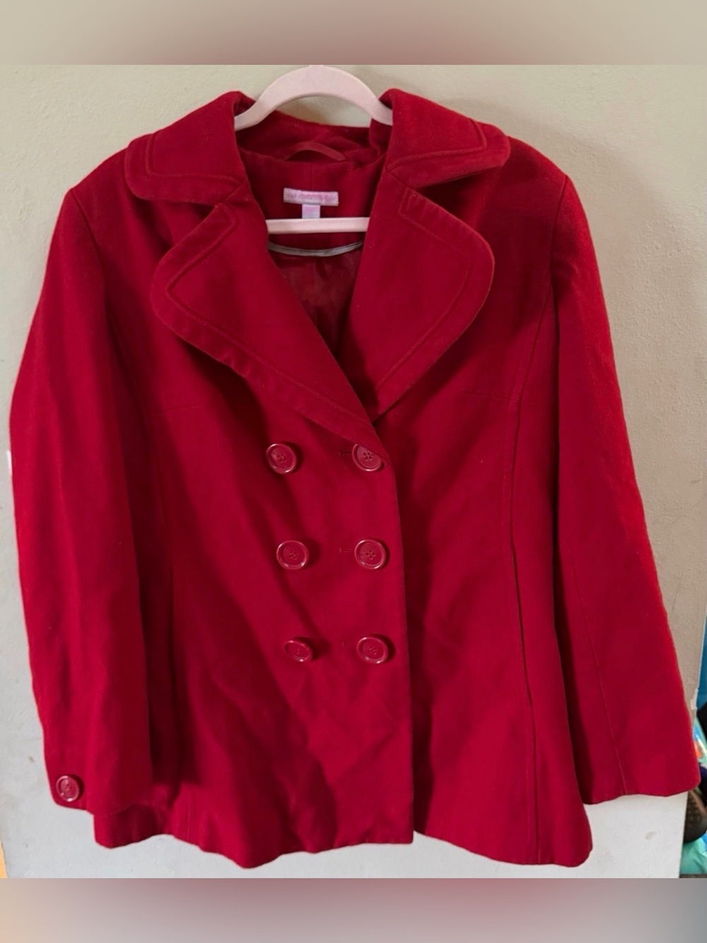 New York & Company Red Double-Breasted Peacoat